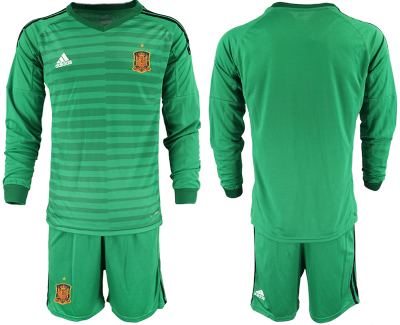 Men 2021 European Cup Spain green Long sleeve goalkeeper Soccer Jersey3->spain jersey->Soccer Country Jersey